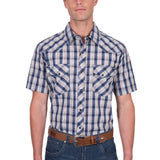 Pure Western Mens Peter Short Sleeve Shirt - Navy/Tan