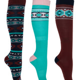 Pure Western Riding Socks 3pk - Turquoise/Rust