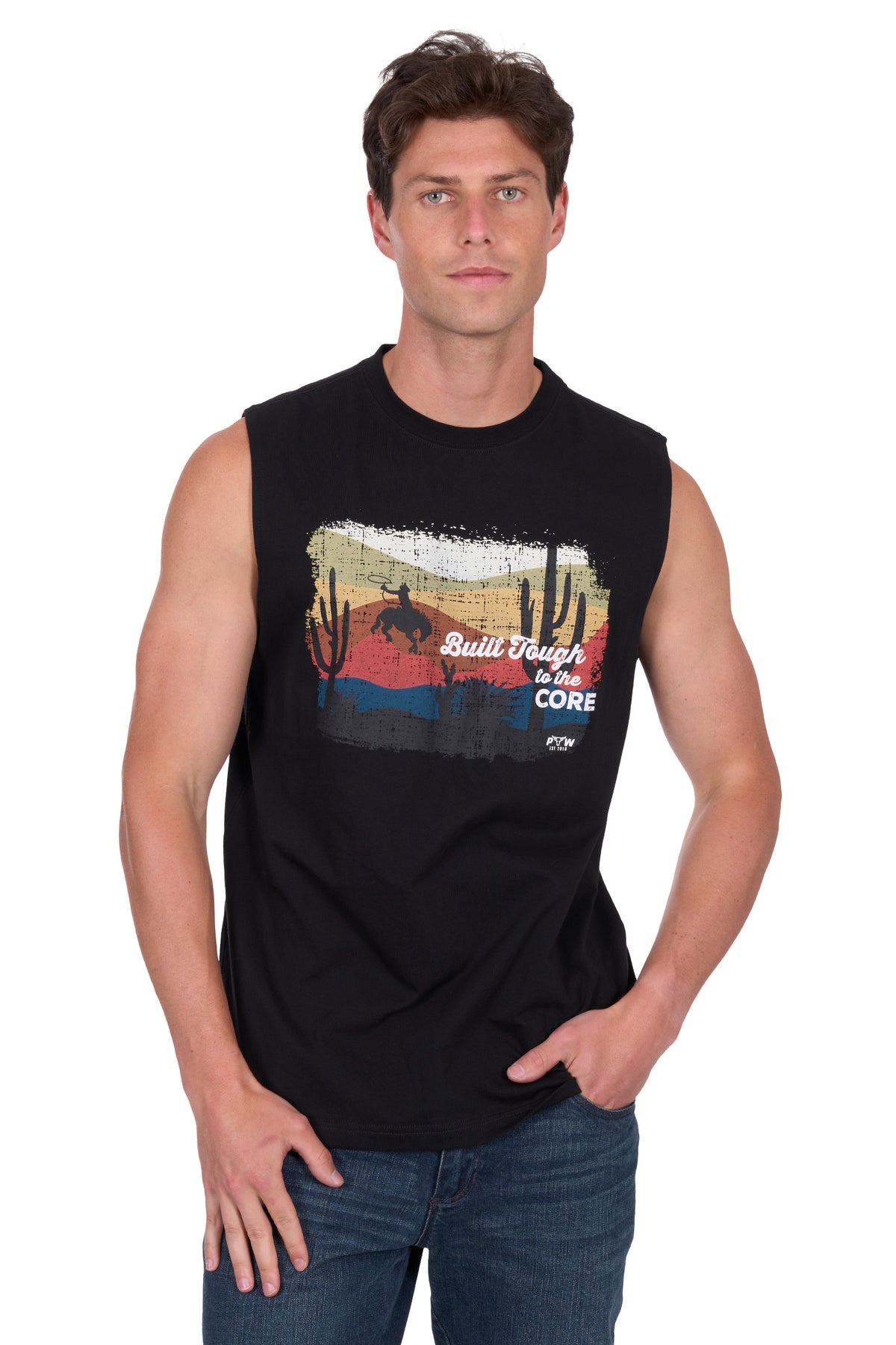 Pure Western Mens Terry Muscle Tank - Black