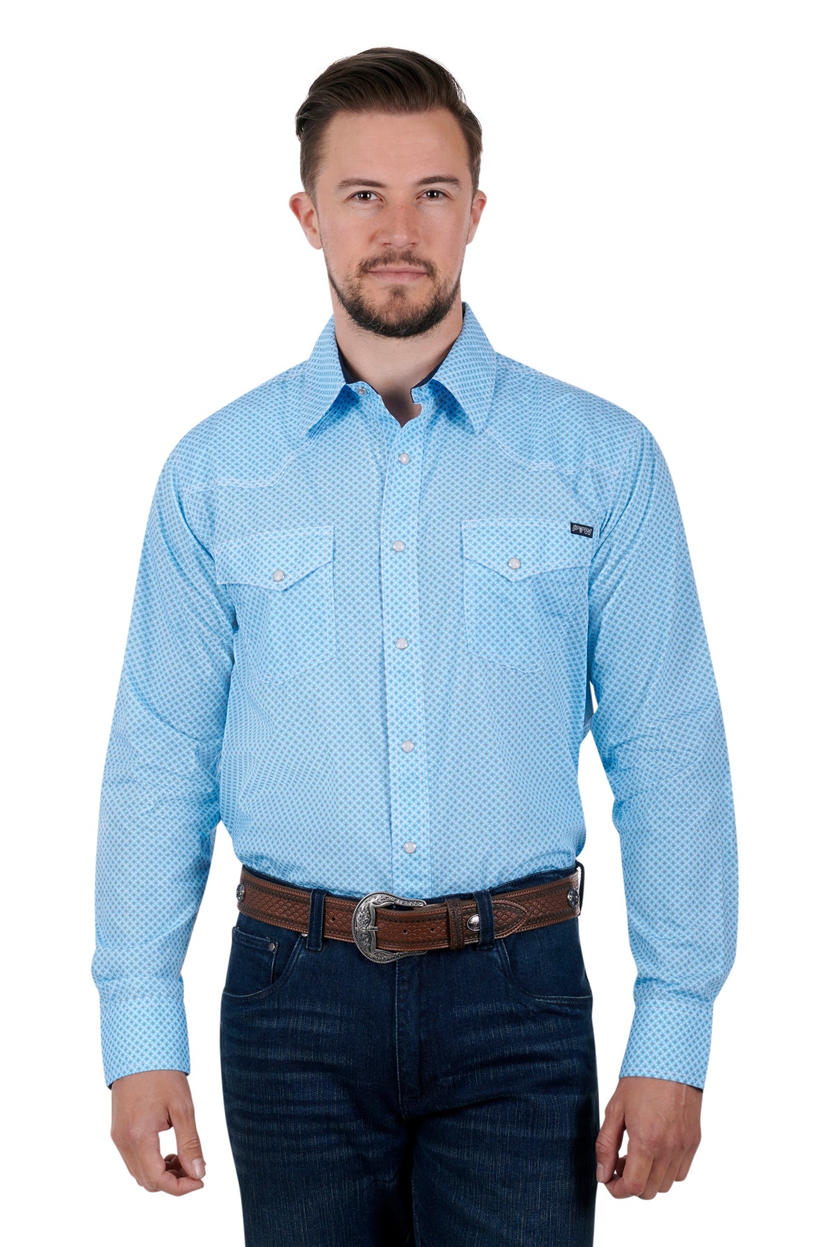 Pure Western Mens Thompson Shirt - Blue/Tan