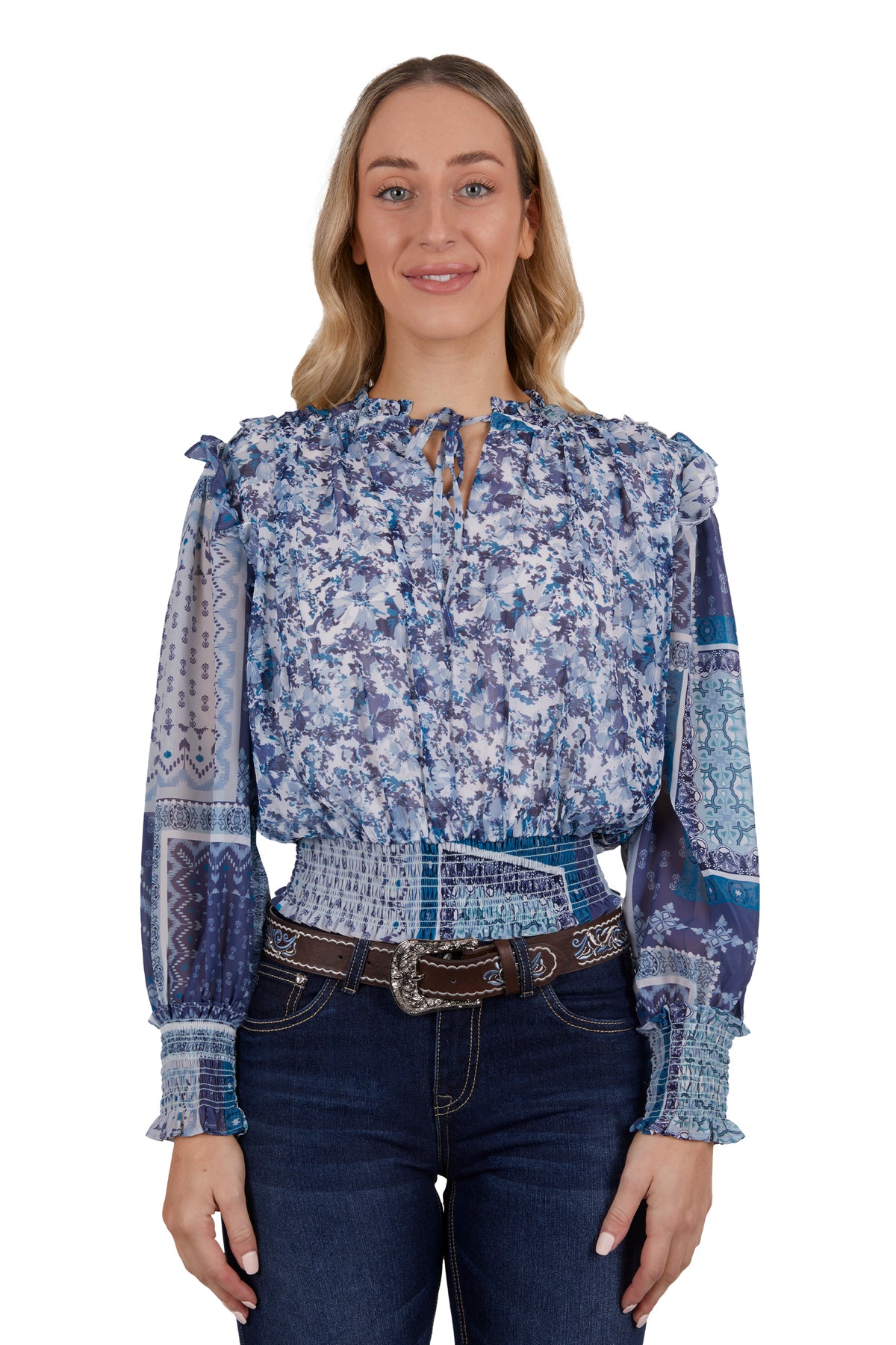 Pure Western Womens Vivian Blouse - Navy