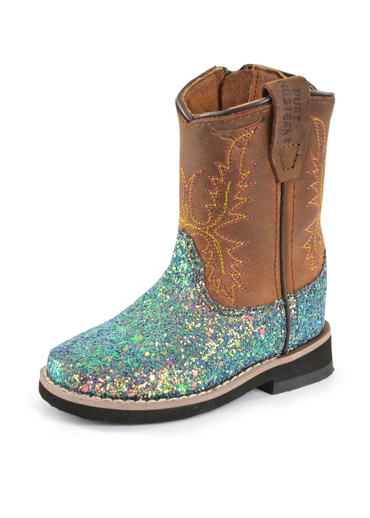Pure Western Childrens Sadie Boot - Blue/Glitter Brown