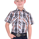 Pure Western Boys Terry Short Sleeve Shirt - Black/Rust