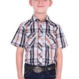 Pure Western Boys Terry Short Sleeve Shirt - Black/Rust