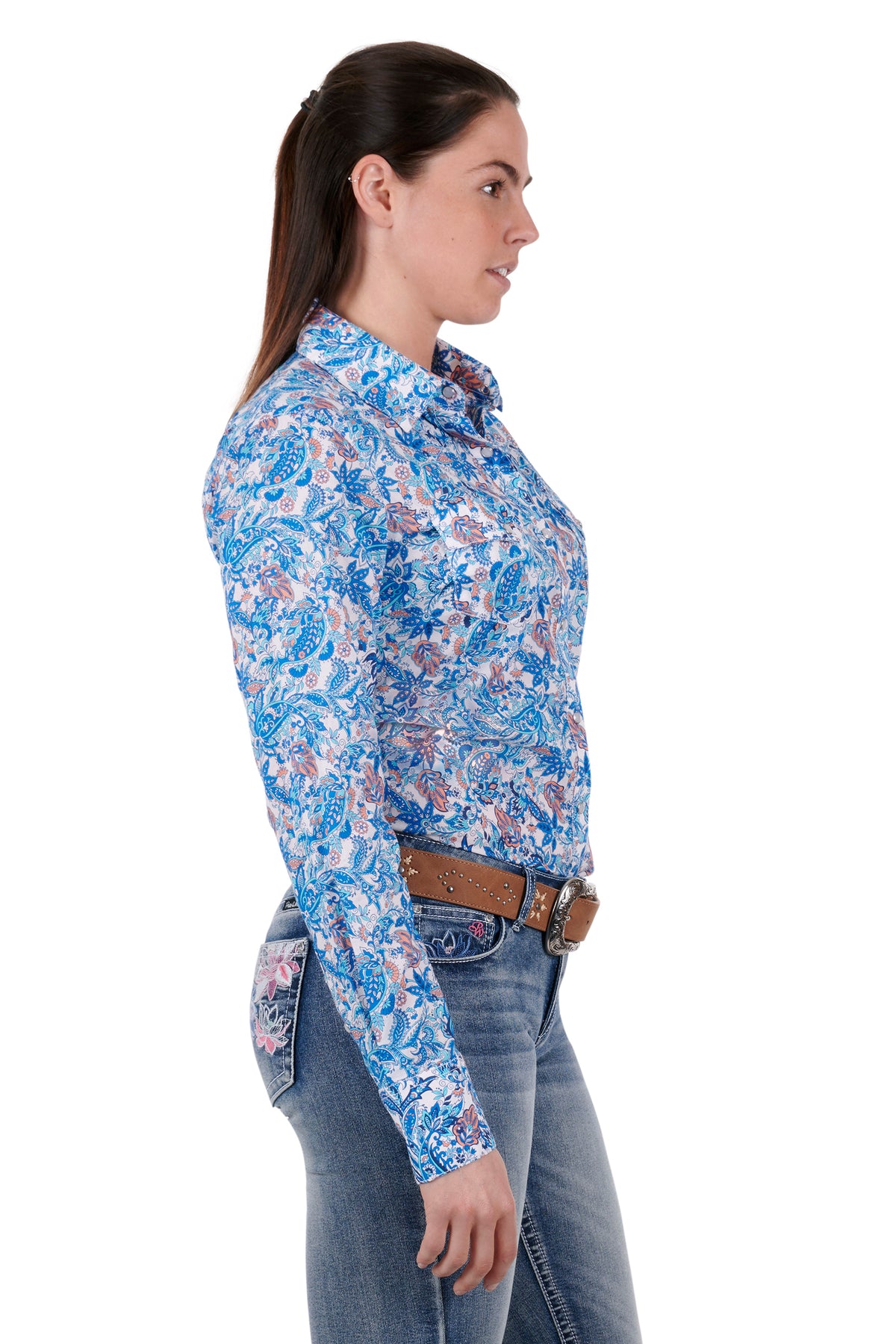 Pure Western Womens Frances Shirt - Blue/Coral