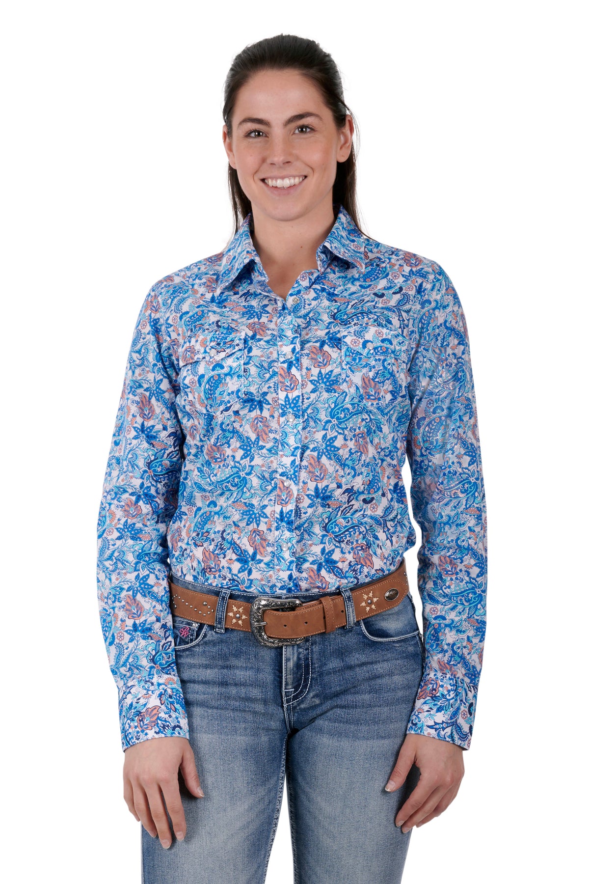 Pure Western Womens Frances Shirt - Blue/Coral