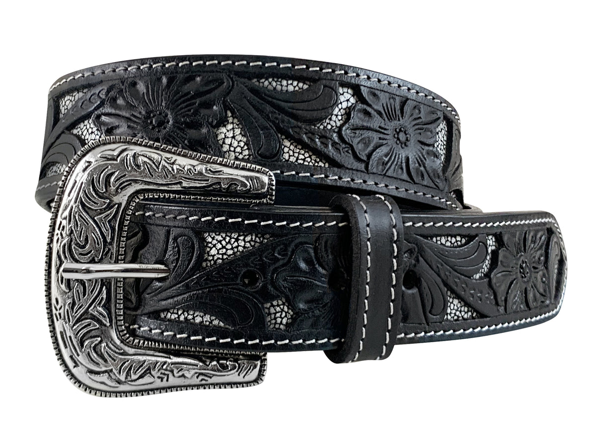Roper Womens Belt With Floral Cutouts - Black