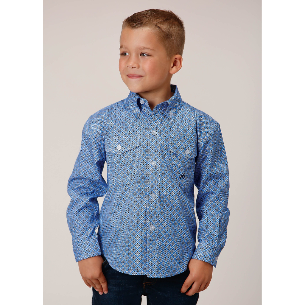 Roper Boys Amarillo Collection Shirt - Plaid Blue