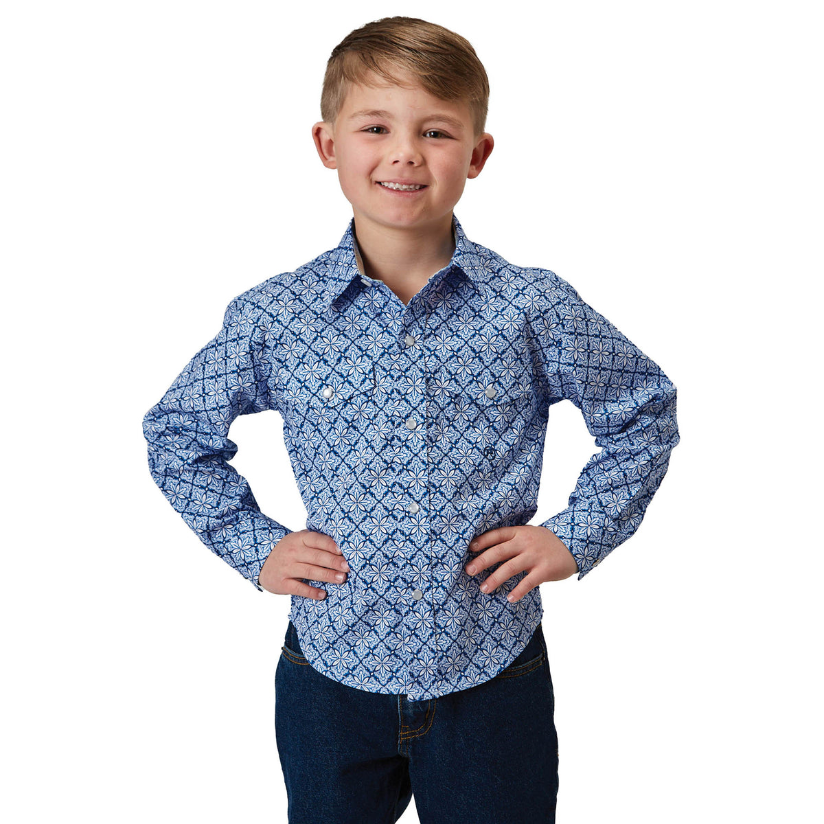 Roper Boys Amarillo Collection Shirt - Print Blue