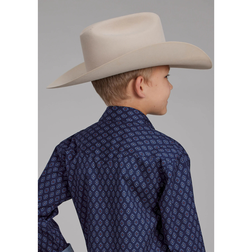 Roper Boys West Made Collection Shirt - Print Blue