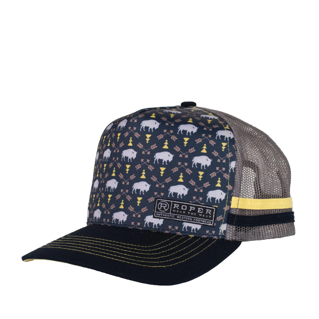 Roper Trucker Cap - Bison Print Navy