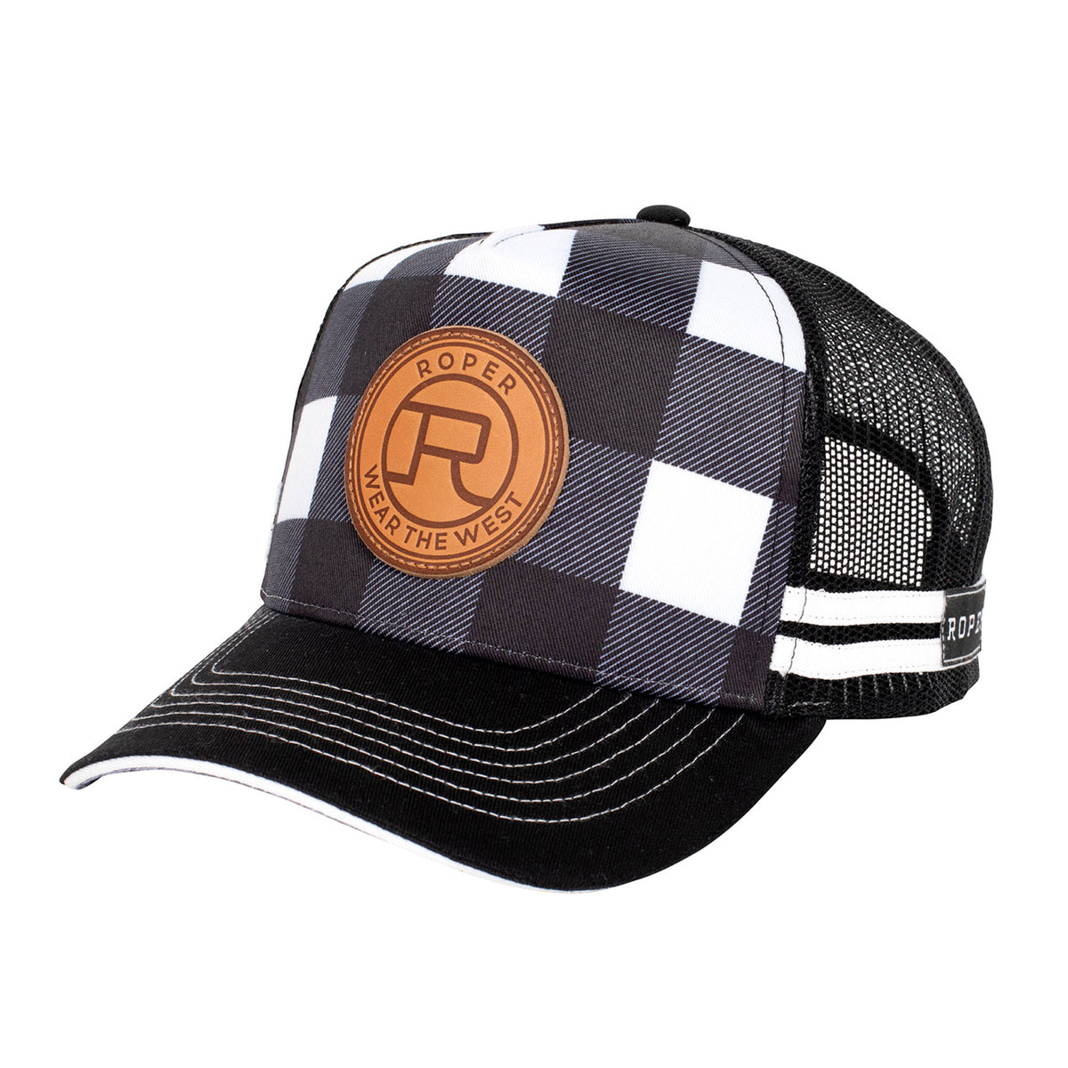 Roper Trucker Cap - Plaid Black/White