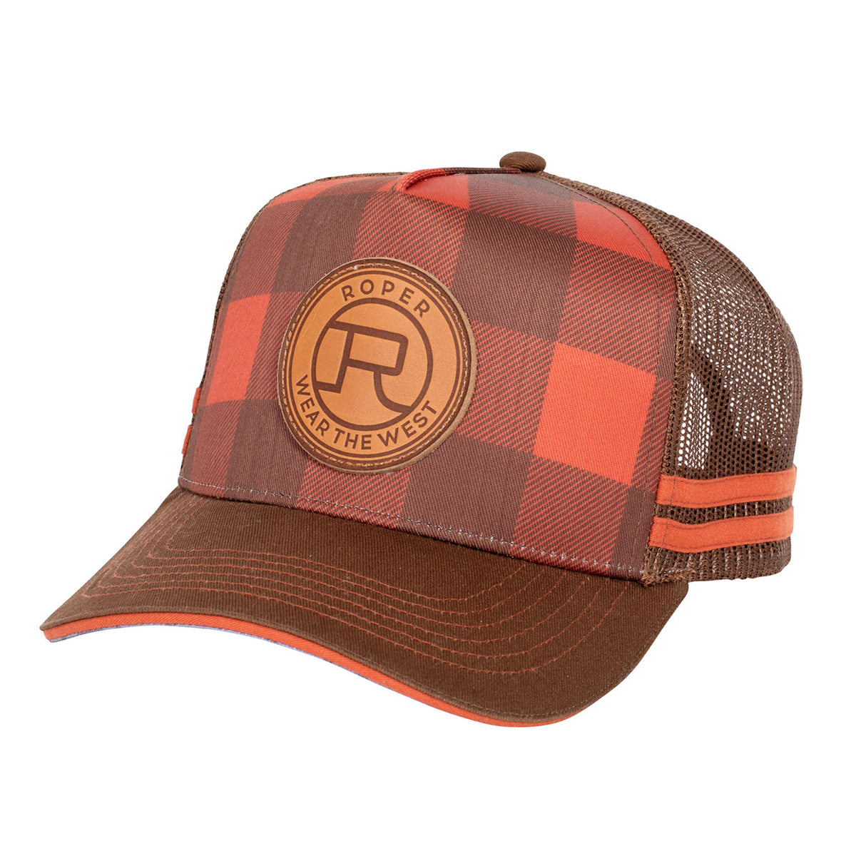 Roper Trucker Cap - Plaid Rust/Brown