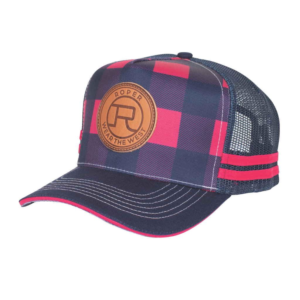 Roper Trucker Cap - Plaid Raspberry/Navy