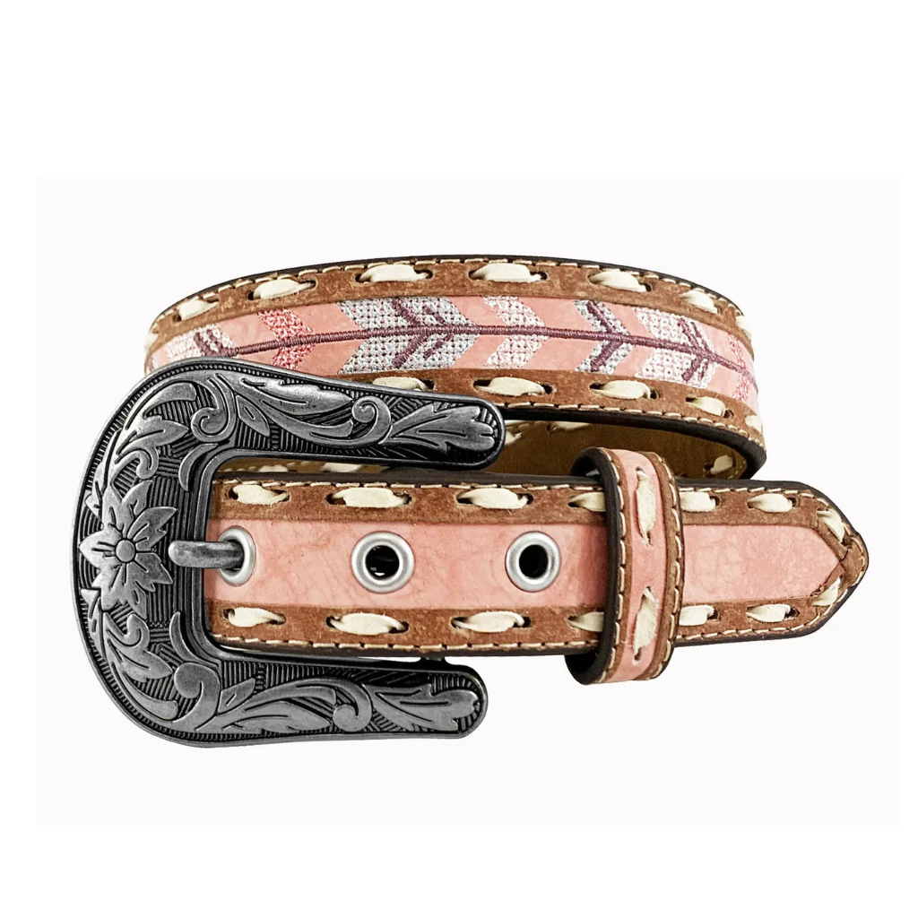 Roper Firls Leather Belt - Embroidered Arrows/Pink
