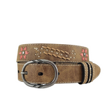 Roper Girls Belt Leather w/Embroidered Flowers and Lacing - Tan
