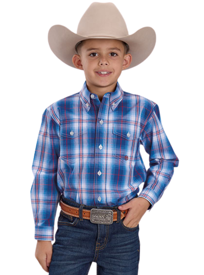 Roper Boys Amarillo Collection Shirt - Plaid Blue