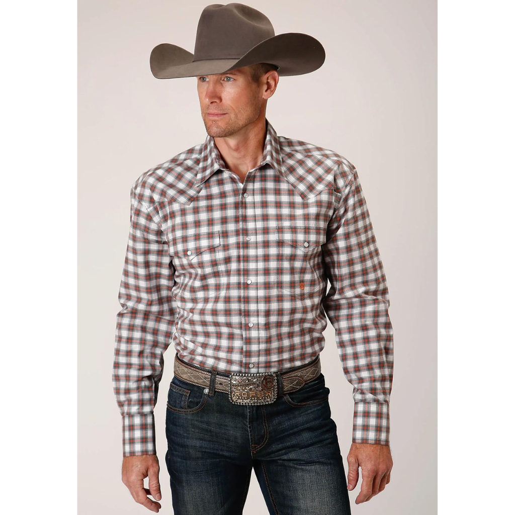 Roper Mens Amarillo Collection Shirt - Plaid Grey