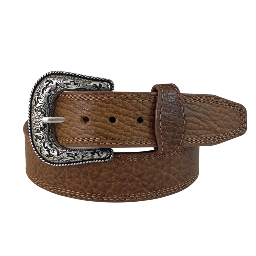 Roper Mens Belt American Bison leather Triple Stitched - Honey Bison