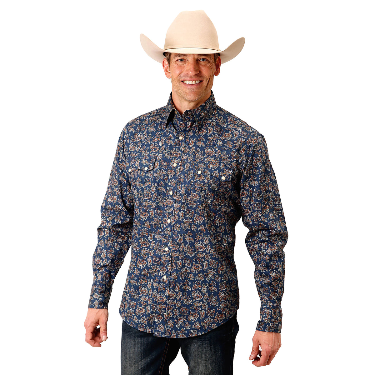 Roper Mens West Made Collection Shirt - Print Blue