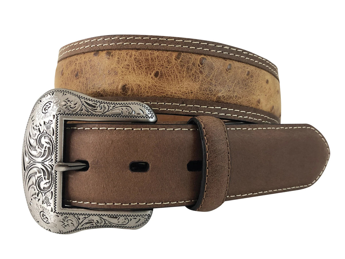 Roper Mens Belt Genuine Ostrich Print Leather - Brown/Tan