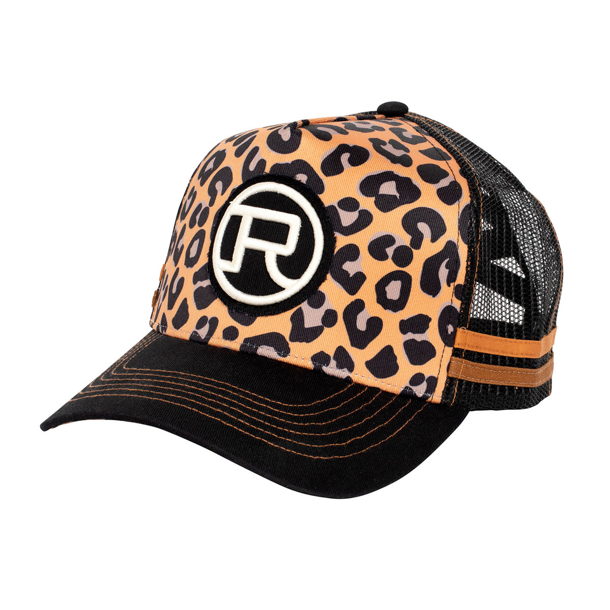 Roper Trucker High Pony tail Cap - Leopard Print Black/Tan