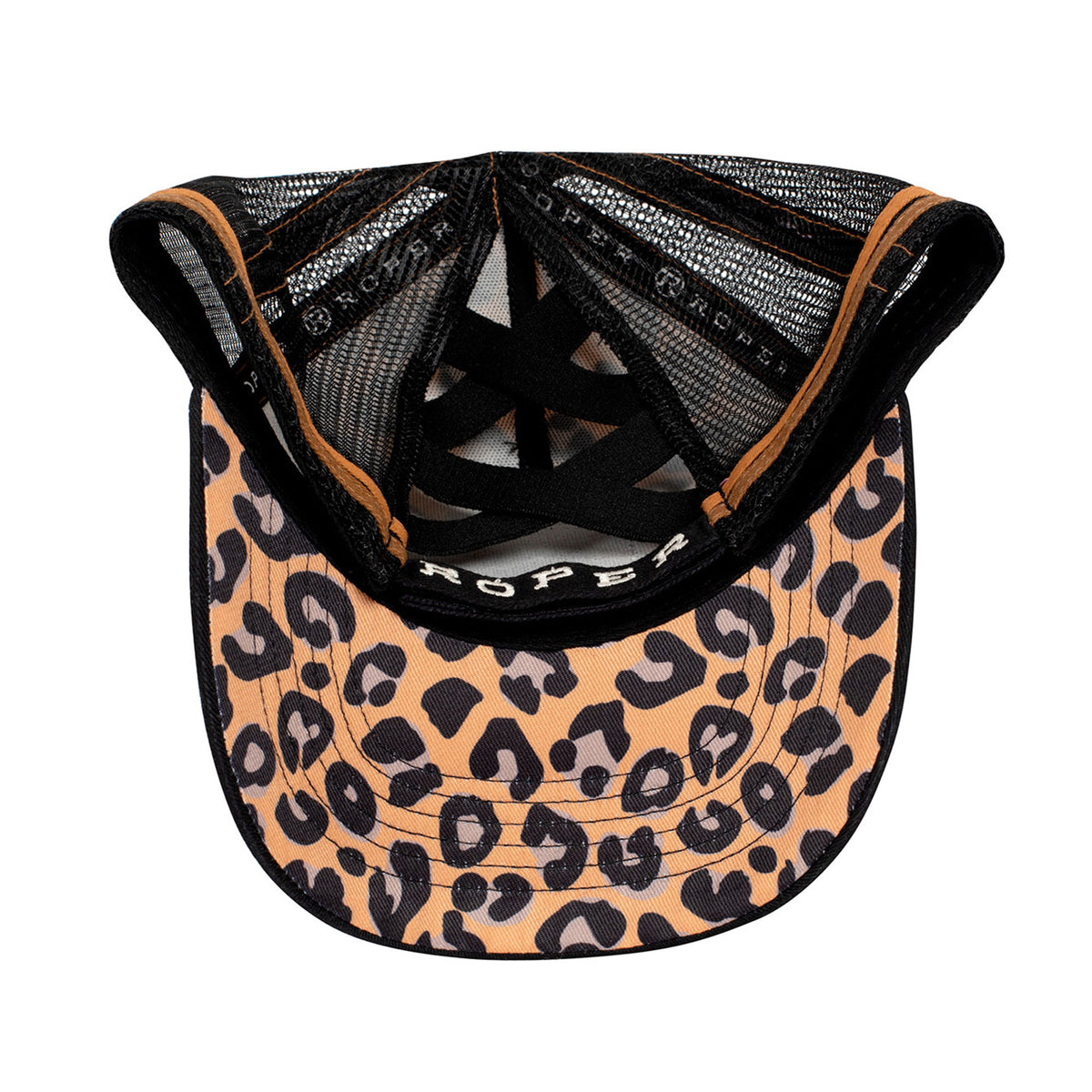 Roper Trucker High Pony tail Cap - Leopard Print Black/Tan