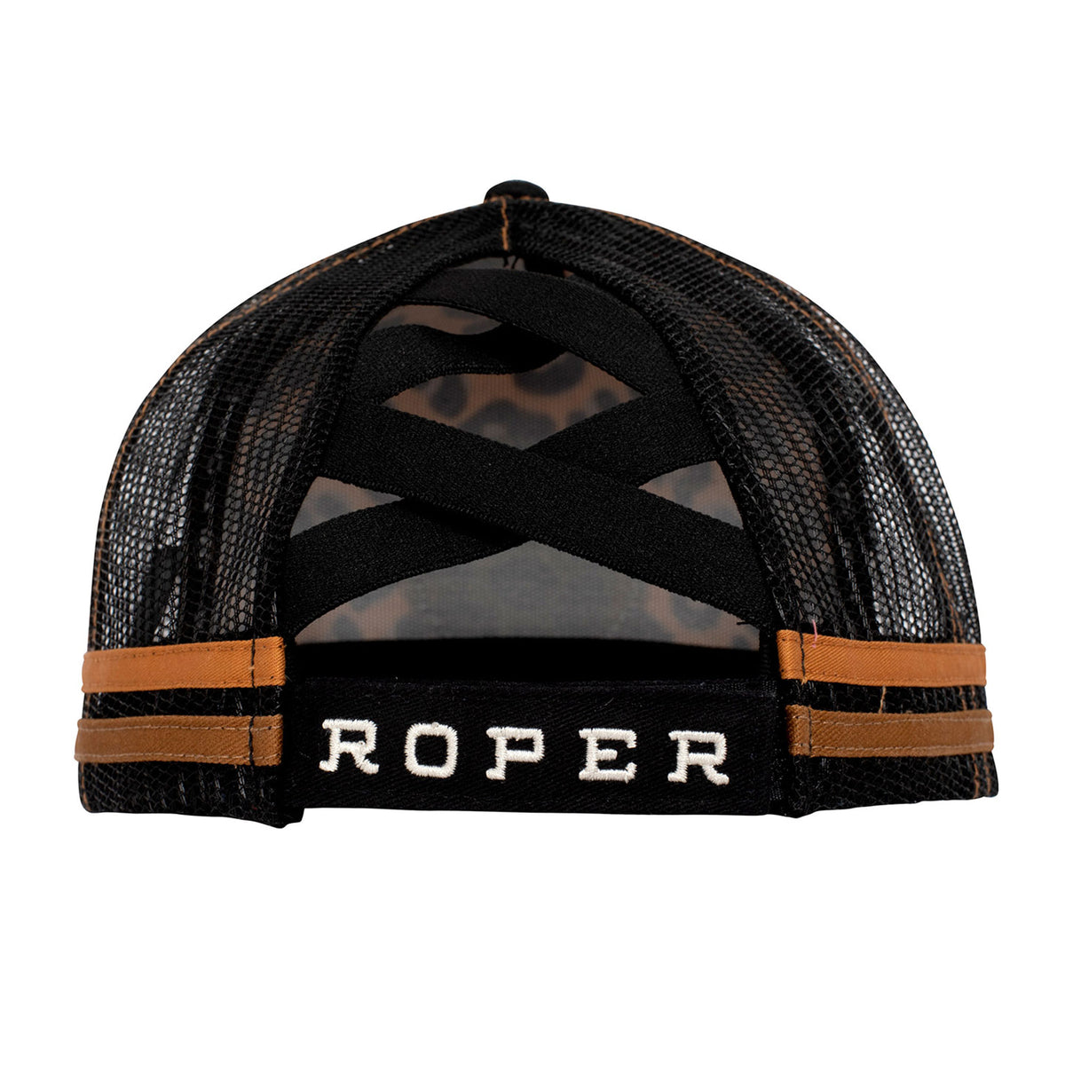 Roper Trucker High Pony tail Cap - Leopard Print Black/Tan