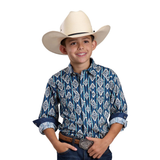 Roper Boys West Made Colleciton Shirt- Print Blue