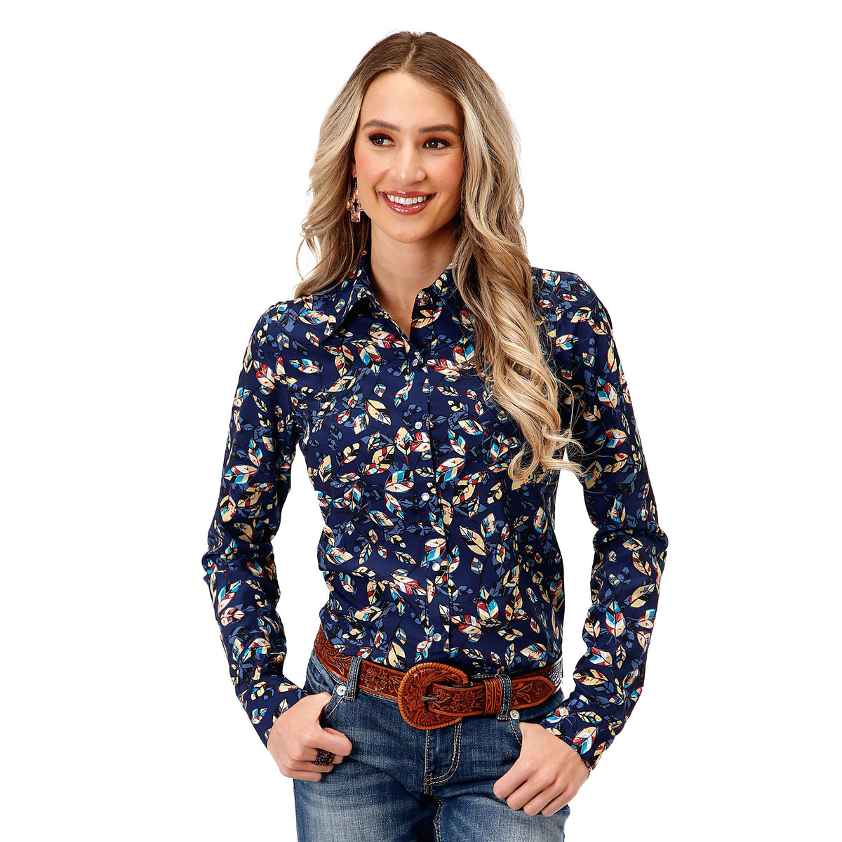 Roper Womens Studio West Collection Shirt - Print Blue