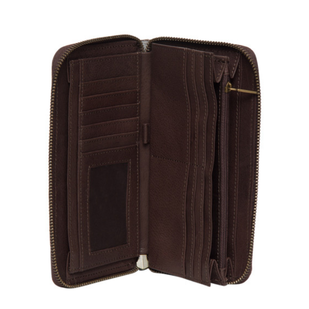 Saddle Blanket Zippered Wallet - Brown Tooled Leather