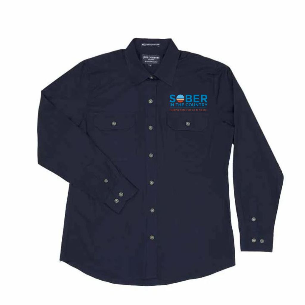 Sober In The Country Womens Full Button Shirt - Navy