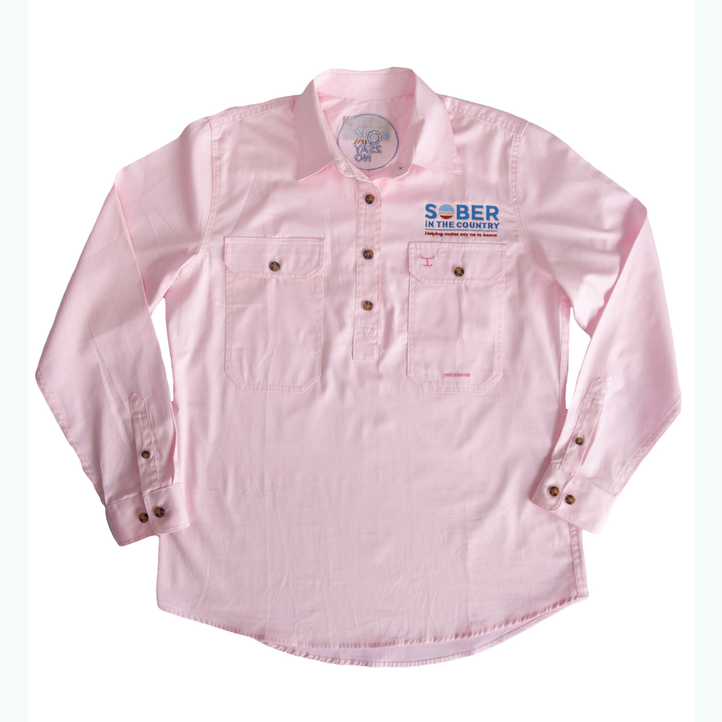 Sober In The Country Womens Half Button Shirt - Pink