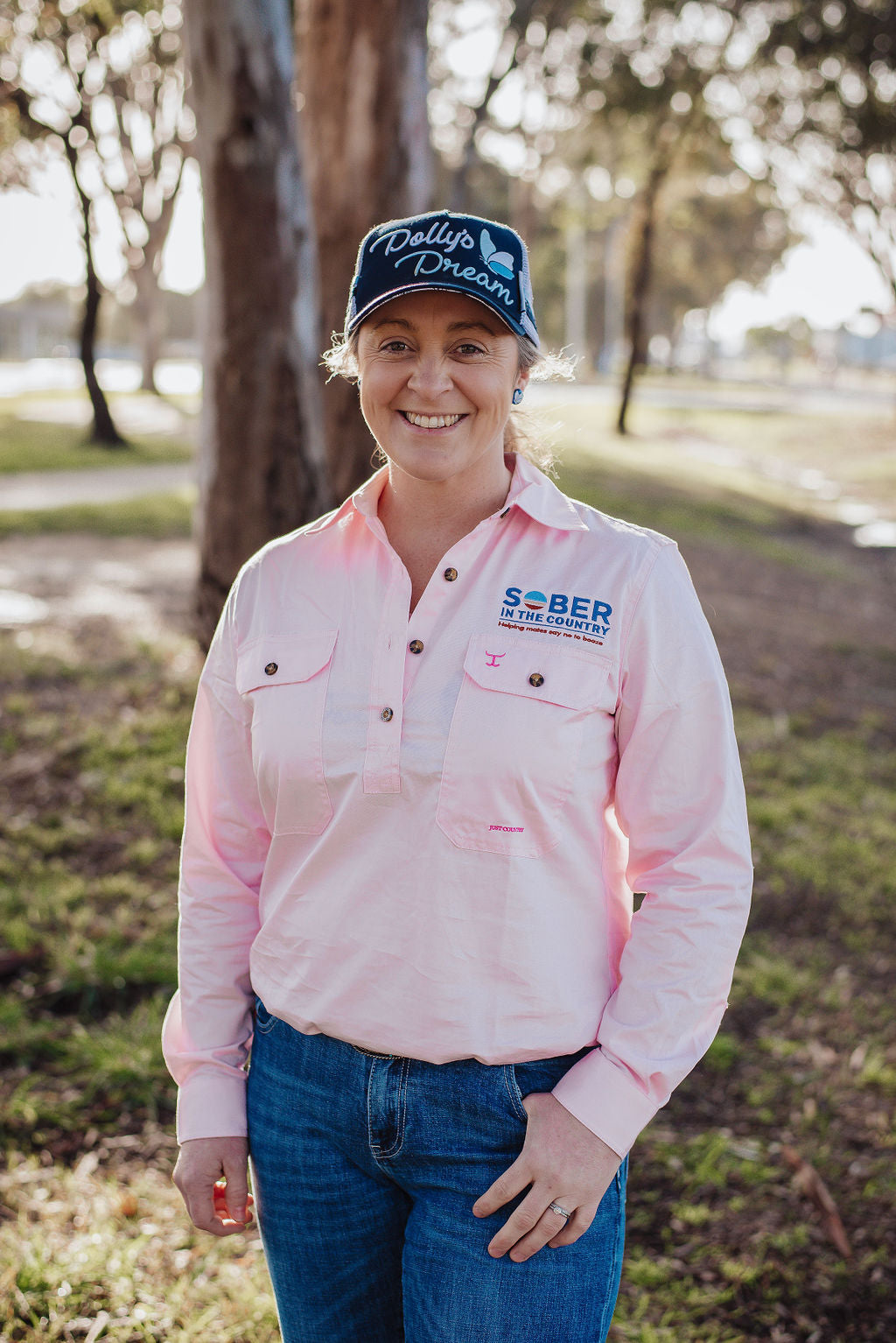 Sober In The Country Womens Half Button Shirt - Pink