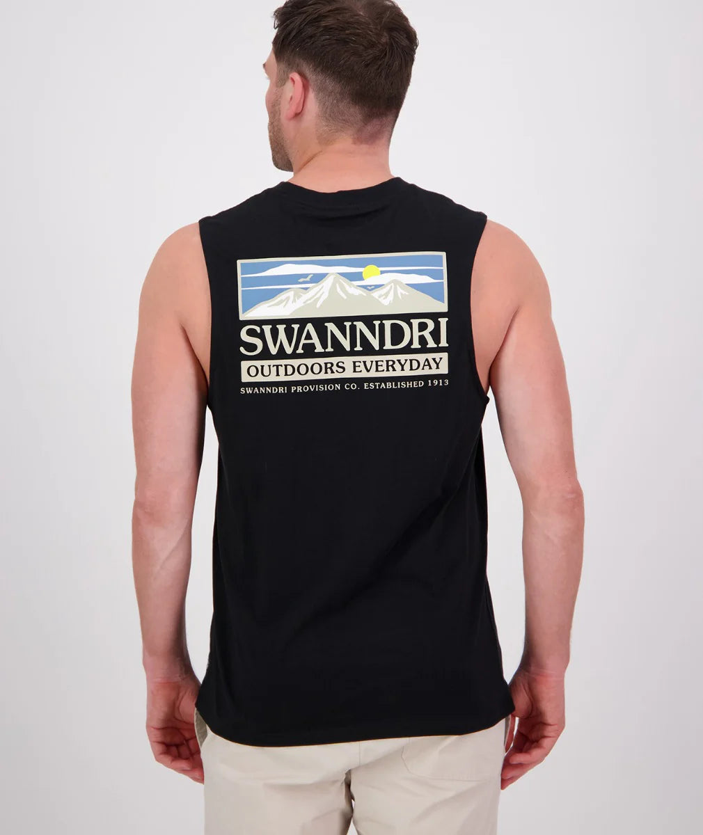 Swanndri Mens Lindis Printed Tank - Black