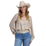 Stetson Womens Blouse - White Print