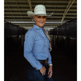Stockman N Co Womens Gold Buckle Series Arena Shirt - Blue/Black