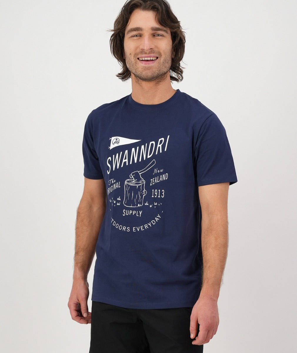Swanndri Mens Choppin Print T Shirt - Navy/White