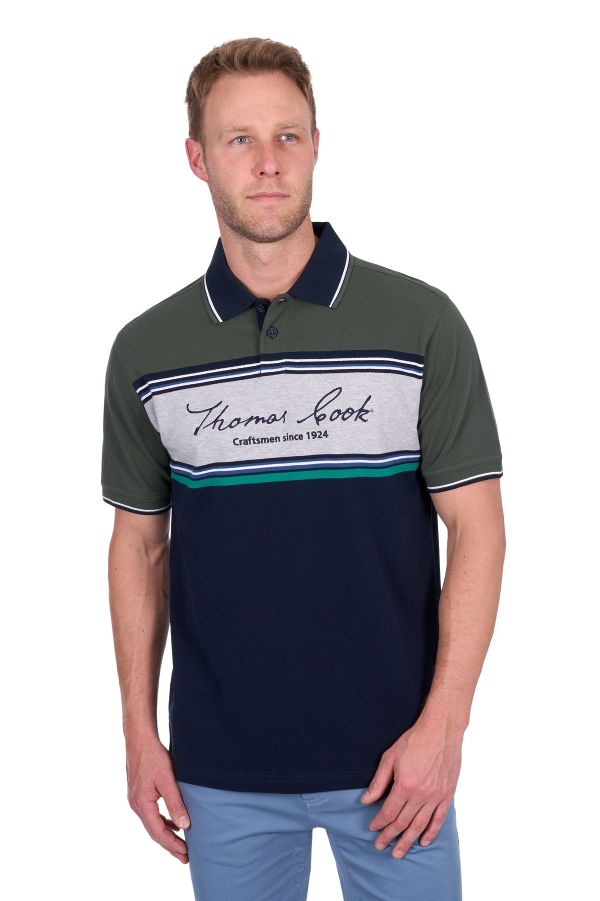 Thomas Cook Mens Andy Tailored Polo - Navy/Green