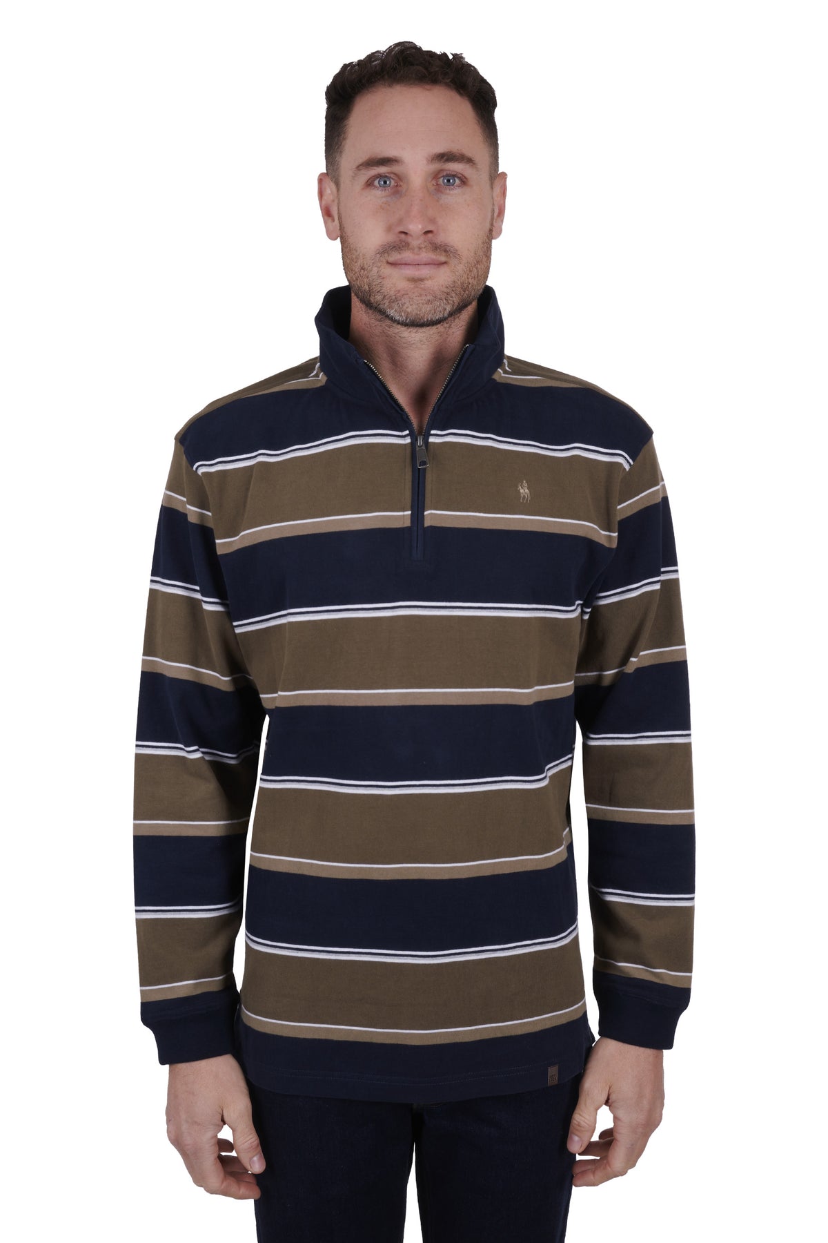 Thomas Cook Mens Rossdale 1/4 Zip Rugby - Navy/Dark Tan