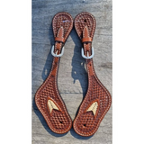 Toprail Equine Mens Cream Arrow Plait Tooled Spur Straps