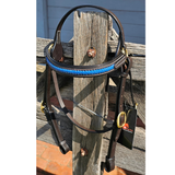 Toprail Equine Leather Bridle w/Royal Blue Thin Plait