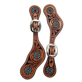 Toprail Equine Daisy Stamped Spur Straps - Turquoise