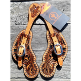 Toprail Equine Mens Carved Spur Straps with Silver Studs