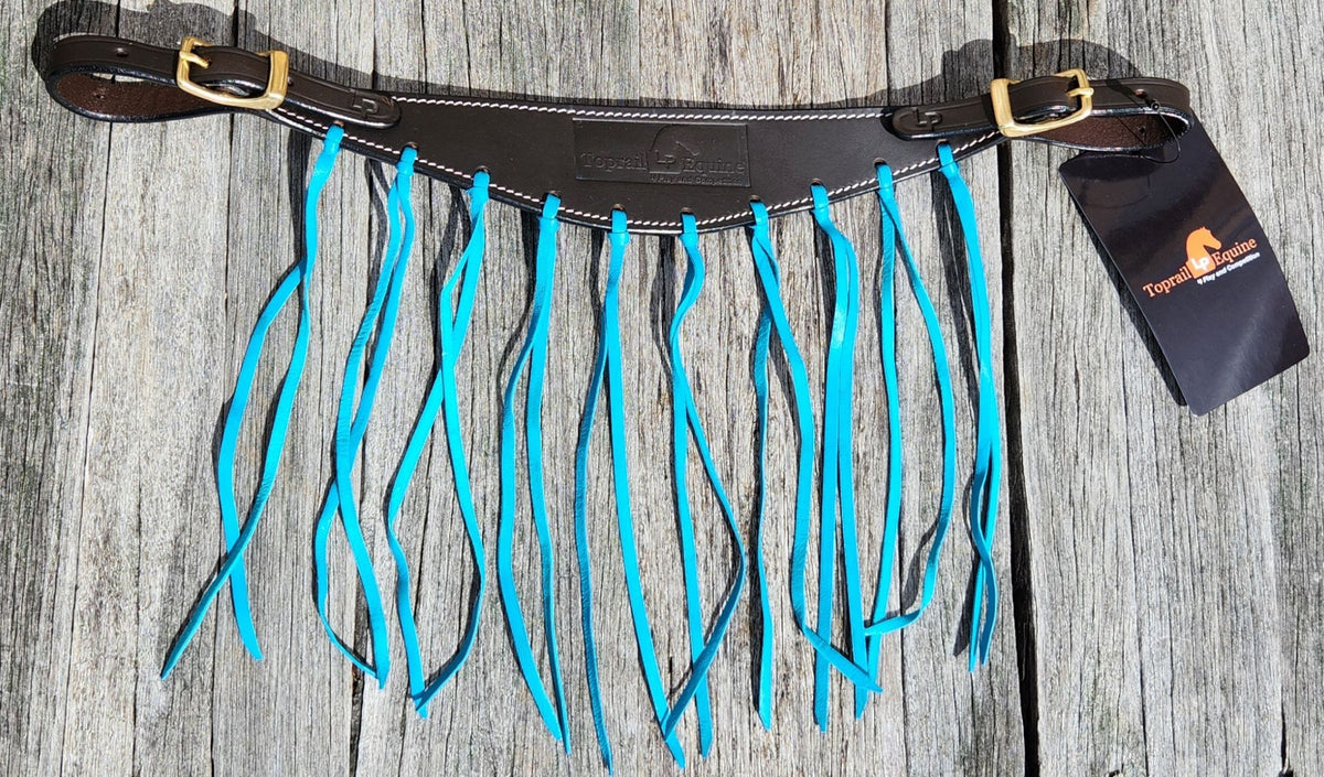 Toprail Equine Leather Fly Veil w/Turquoise Tassels