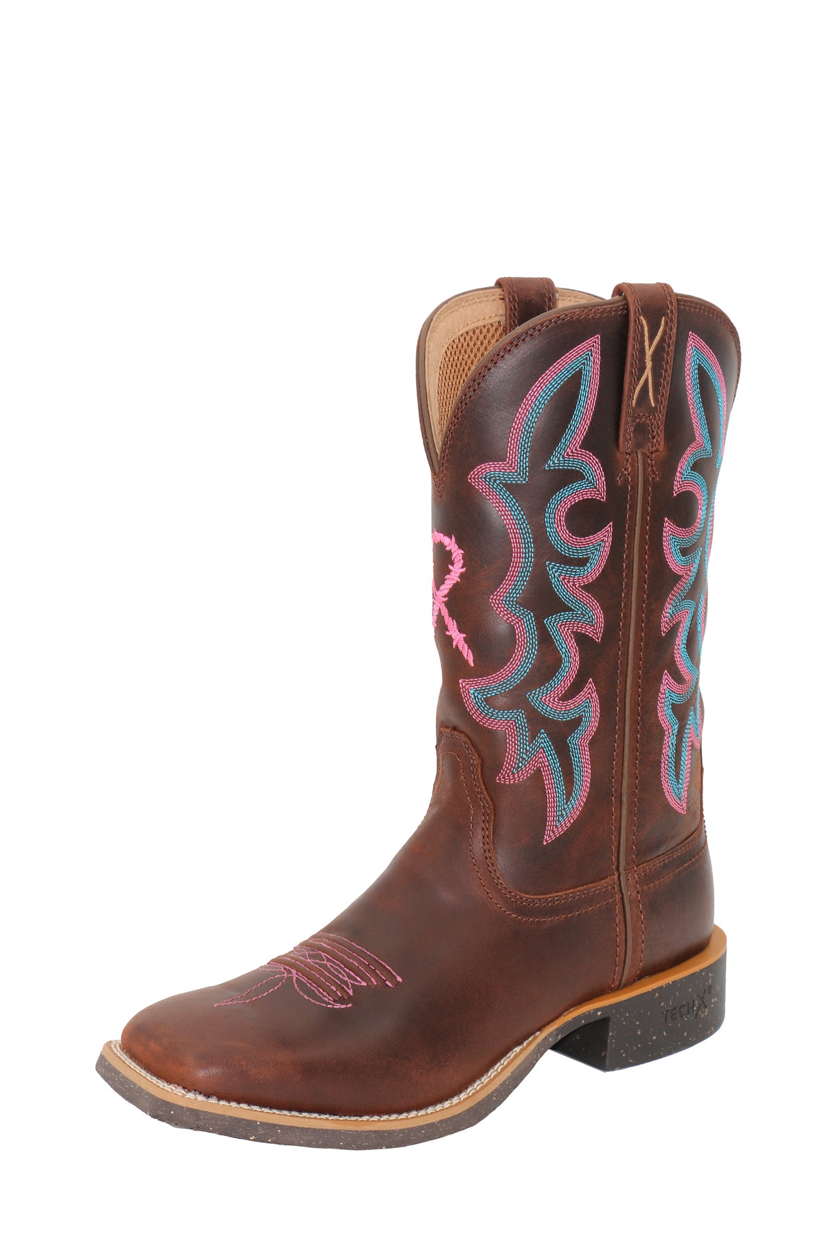 Twisted X Womens 11 Tech X2 Boot - Chocolate Truffle/Pink/Blue