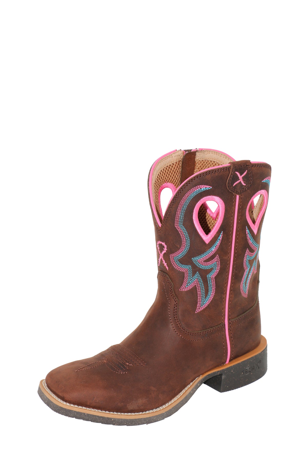 Twisted X Womens 9 Tech Zip Boot - Chocolate Truffle/Pink/Blue