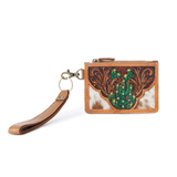 Western Card Holder - Light Brown/Hand tooled Cactus