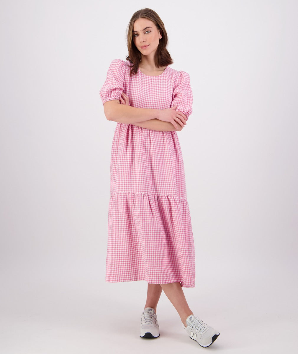 Swanndri Womens Shelly Maxi Dress - Raspberry/White Gingham