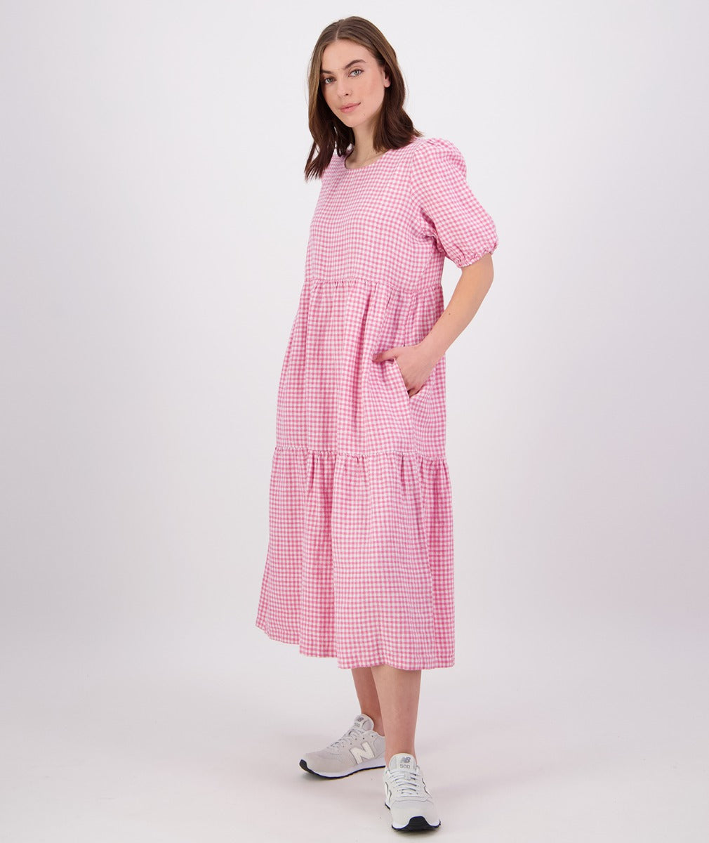 Swanndri Womens Shelly Maxi Dress - Raspberry/White Gingham